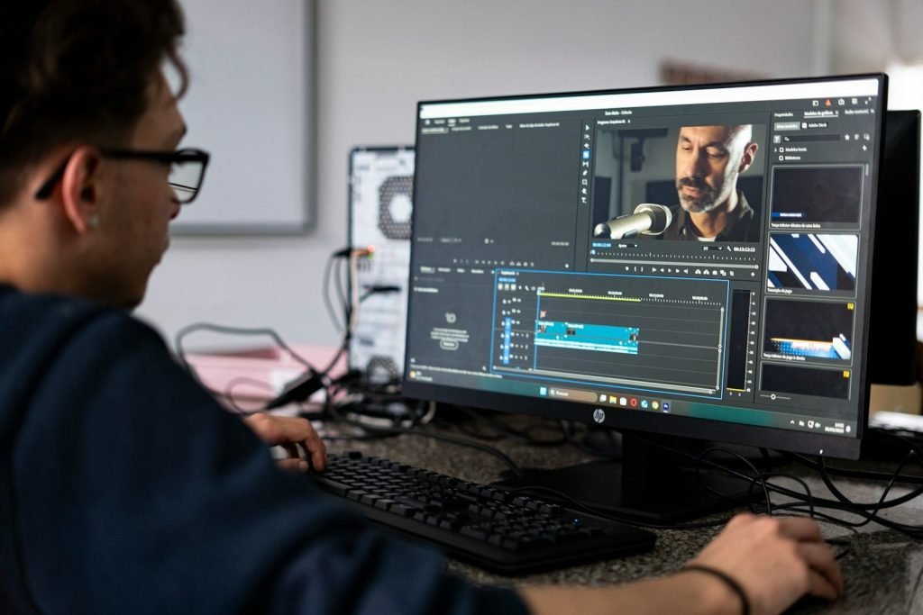 Editor checking frames on a monitor