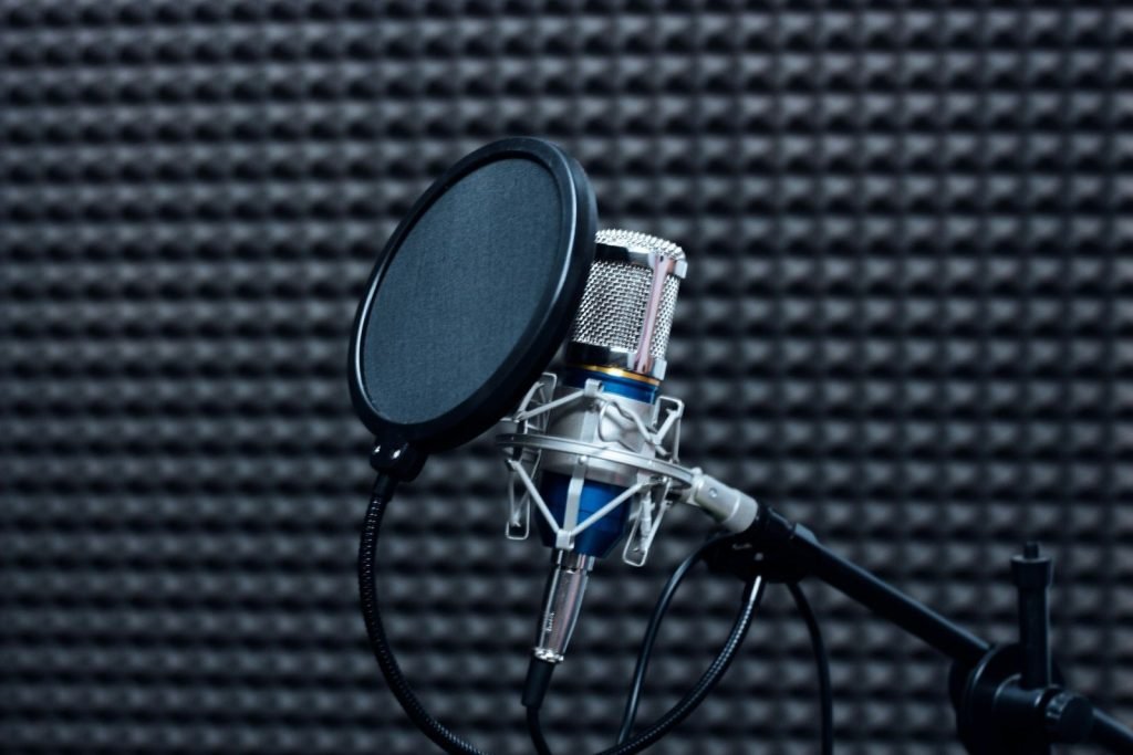 Studio microphone in a recording booth