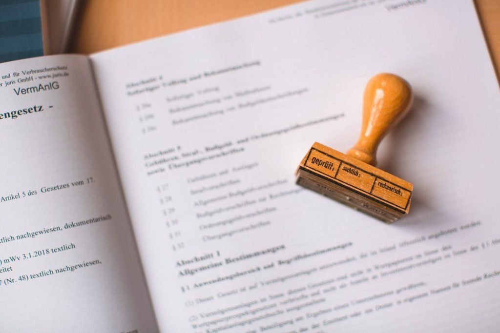 Permit documents and an official stamp